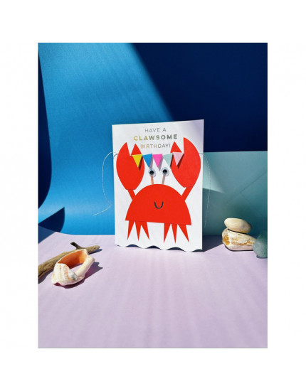 Crab With Bunting Birthday Card One Size
