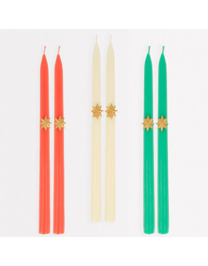 Mixed Gold Star Taper Candles One Size
