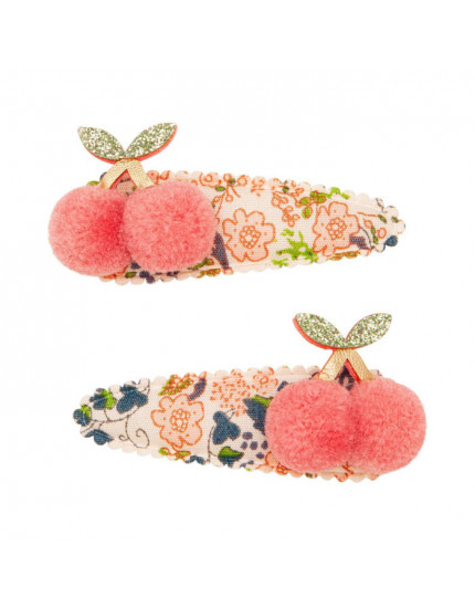 2 x Floral Pom Pom Cherries Clips