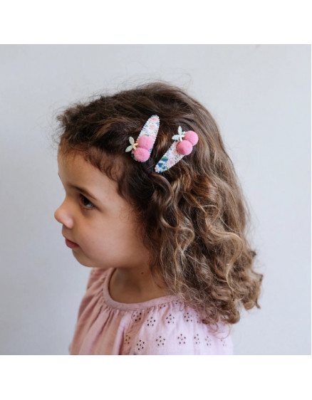 2 x Floral Pom Pom Cherries Clips 5