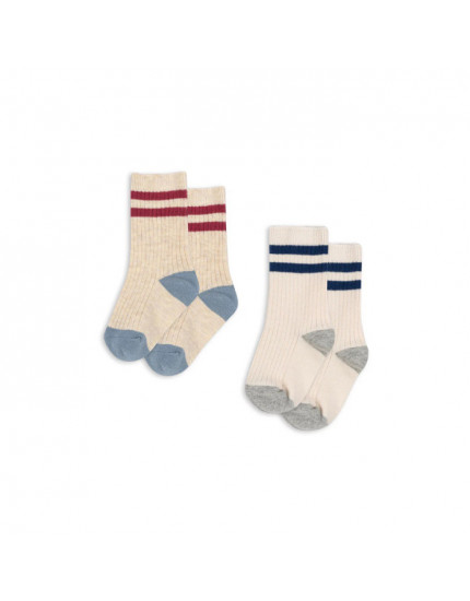 2 Pack Rib Frill Socks Off White/Multi 17-18