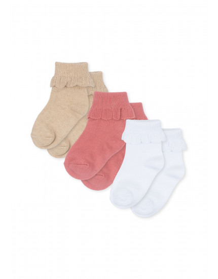 3 Pack Frill Socks Sand/White/Rasp 19-21
