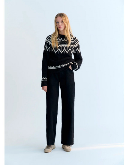 TNS Denim Woman Wide Leg Pant Black Denim L