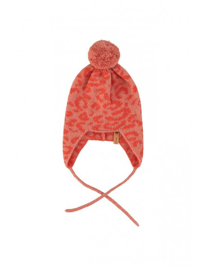 Knitted baby bonnet Pink w/ animal print