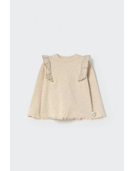 Soft cotton rib baby sweater Stone Vilna