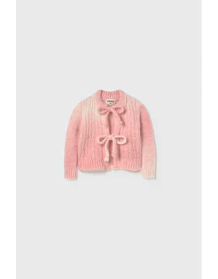 Soft dyed tricot bow baby cardigan Silver Pink Catania 24M