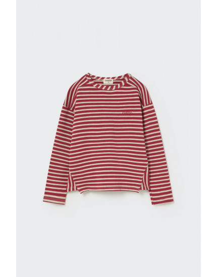 Striped elastic fleece T-shirt Burgundy Joel 10Y