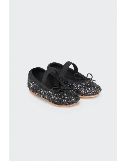 Artisanal glitter baby ballet flats Black Glitter Arabesque