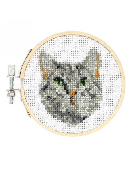 Mini CrossStitch Embroidery Kit Tabby Cat One Size