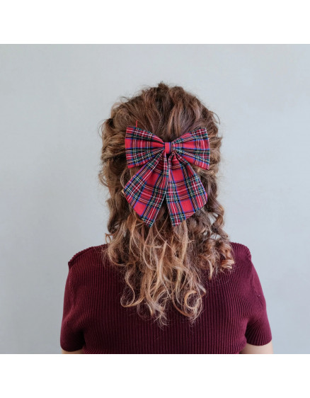 Tartan Agnes Bow Clips Red 4