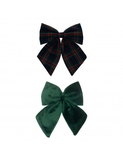 Tartan Agnes Bow Clips Green One Size