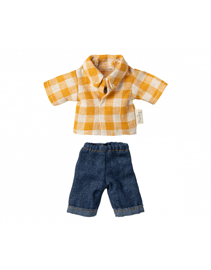 Yellow Checked Shirt and Pants Dad mouse One Size
