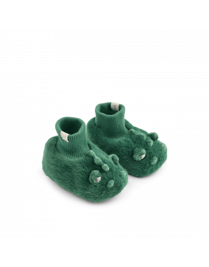 Beth Crocodile Plush Slippers Garden Green