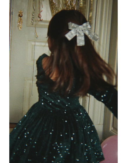 Glitter Bow Hair Barette Silver 7