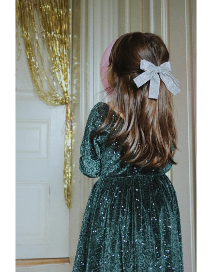 Glitter Bow Hair Barette Silver 6