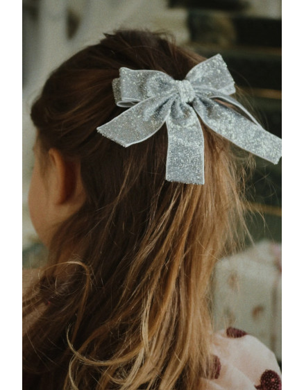 Glitter Bow Hair Barette Silver 4