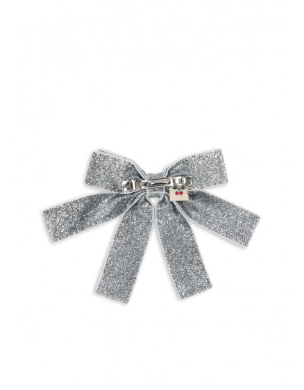 Glitter Bow Hair Barette Silver 2