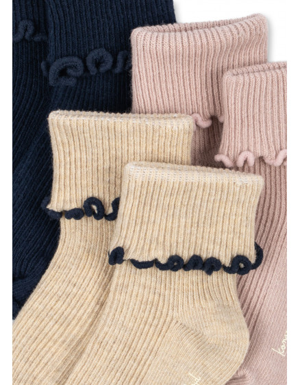 3 Pack Rib Frill Socks Navy/Cream/Blush 2