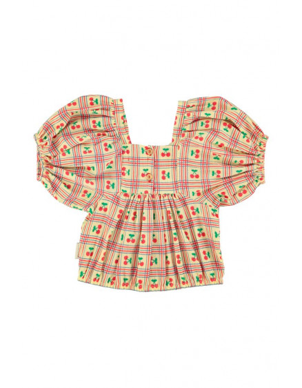 Blouse Baloon Sleeves Light Yellow Cherries 7