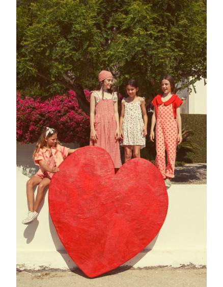 Short Dress Ecru Red Flowers 2
