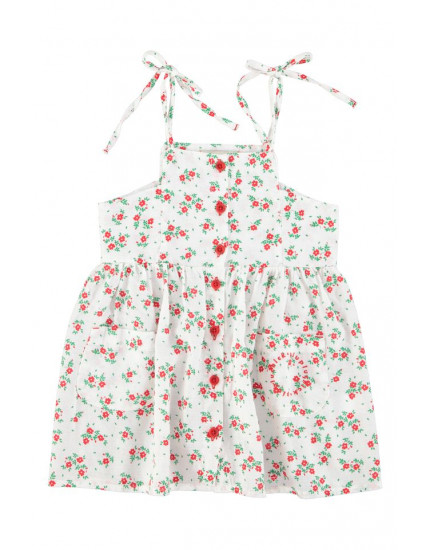 Short Dress Ecru Red Flowers