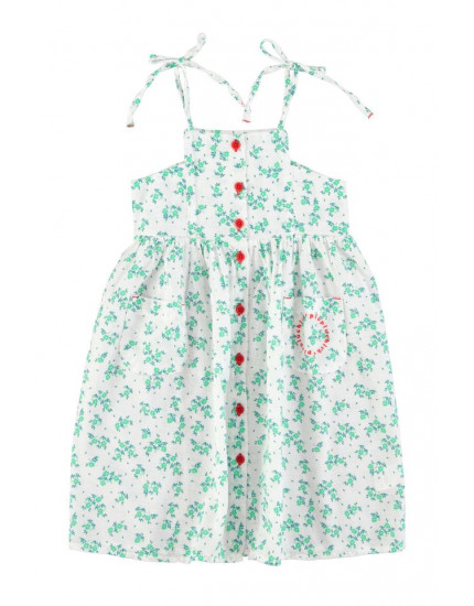 Long Dress Ecru Green Flowers