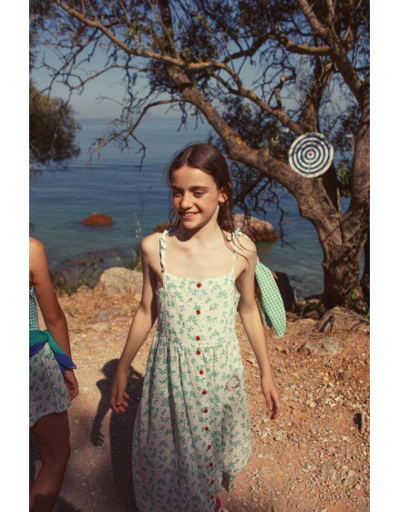 Long Dress Ecru Green Flowers 3