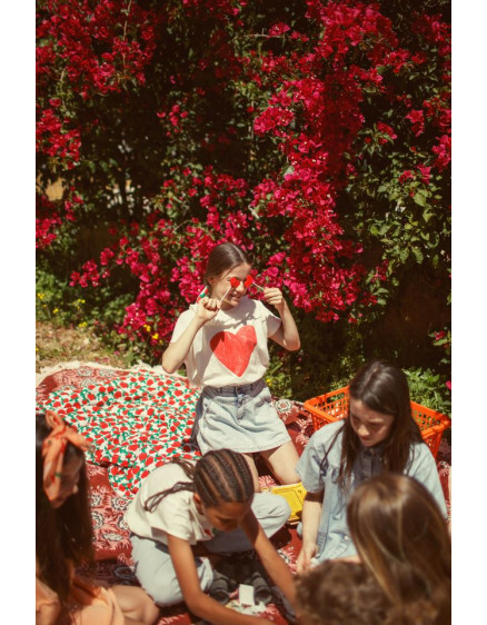 T'shirt Collar Ecru Red Heart Print 3