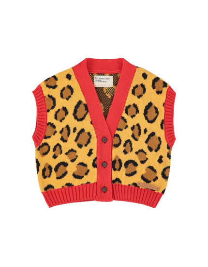 Knitted Waistcoat Mustard Animal Print