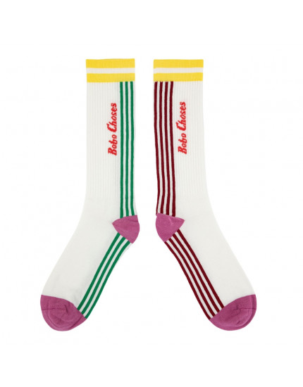 Striped Cotton Long Socks Off White 38-40