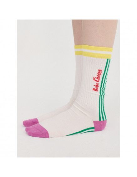 Striped Cotton Long Socks Off White 2