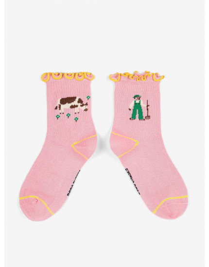 Farm Adventure Ruffled Short Socks Pink 29-31