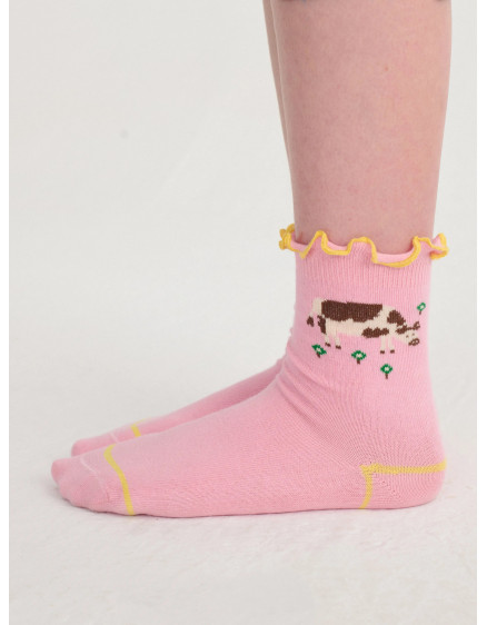 Farm Adventure Ruffled Short Socks Pink 2