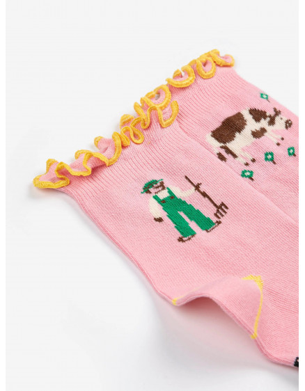 Farm Adventure Ruffled Short Socks Pink 3