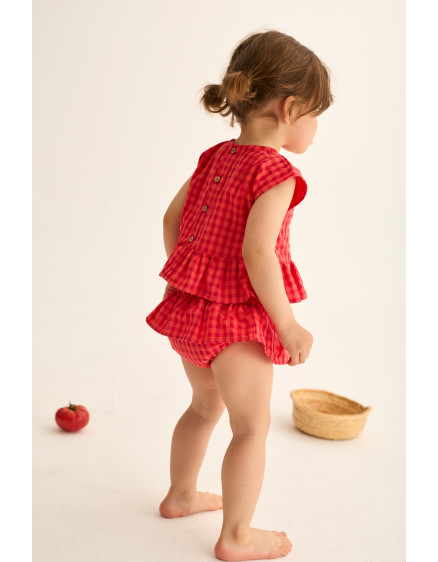 Gingham Peplum Top Tomato Lua 4