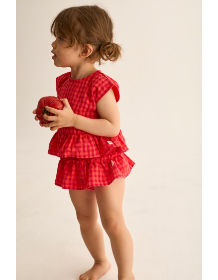 Gingham Peplum Top Tomato Lua 5