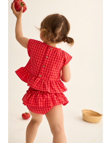 Gingham Peplum Bloomers Tomato Coral 3