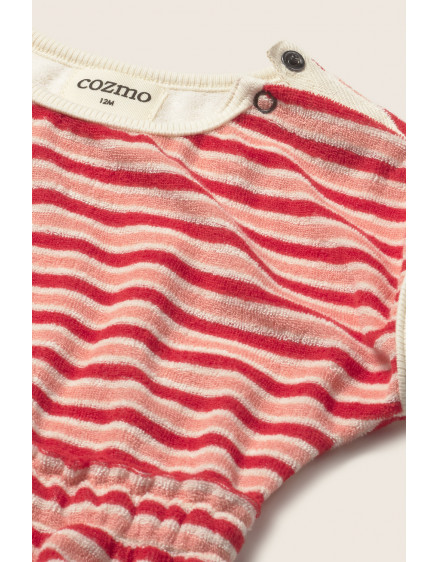 Striped Terry Baby Romper Pink Tomato 4