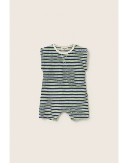 Striped Terry Baby Romper Blue Green 12M
