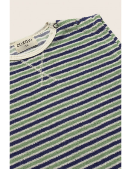 Striped Terry Baby Romper Blue Green 3