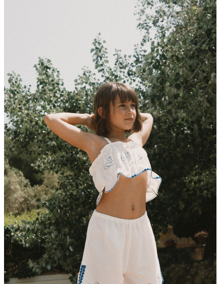 Swans Bow Linen Top Off-White 2