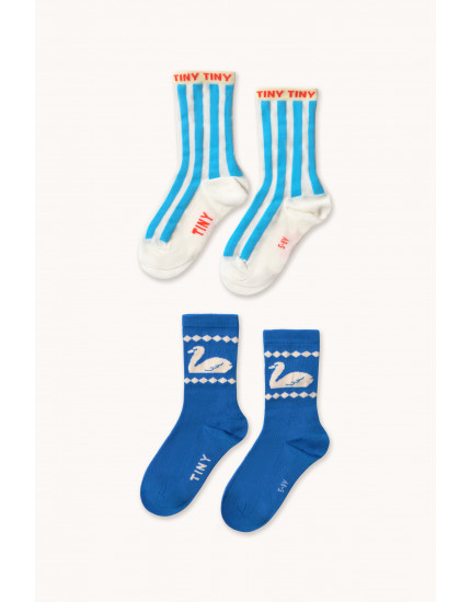 2 x Stripes&Swan Socks Blue/Off White 2-4Y