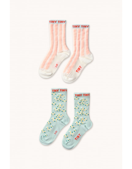 Pink Stripes&Blossom Socks Mint 2-4Y