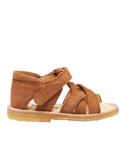 Cross Sandal with Open Toe and Velcro Closure Cognac 3