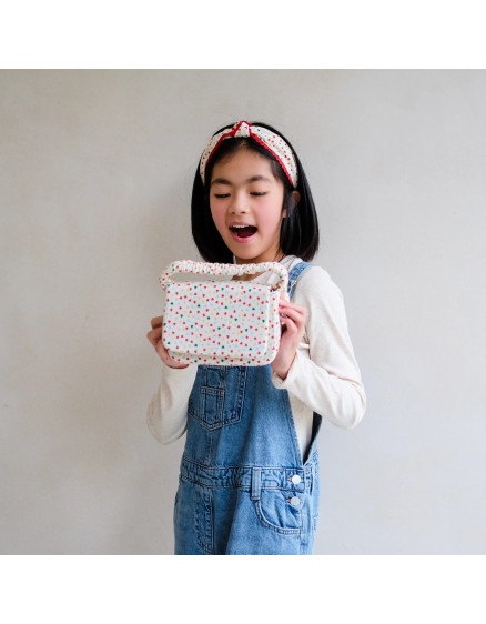 Heart Print Top Handle Bag Cream 3