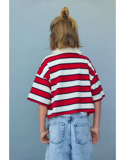 Acacia Teen Polo Tulip Red Midnight Stripes 5