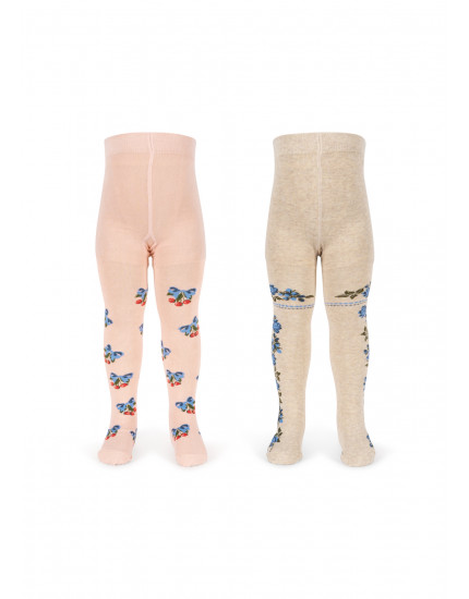 2 Pack Flower And Cherry Jacquard Tights 80-86
