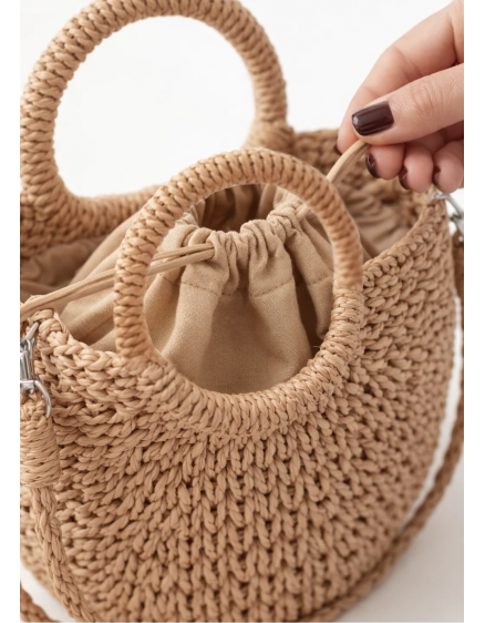 Mini Straw Bag - Blush Dots 2