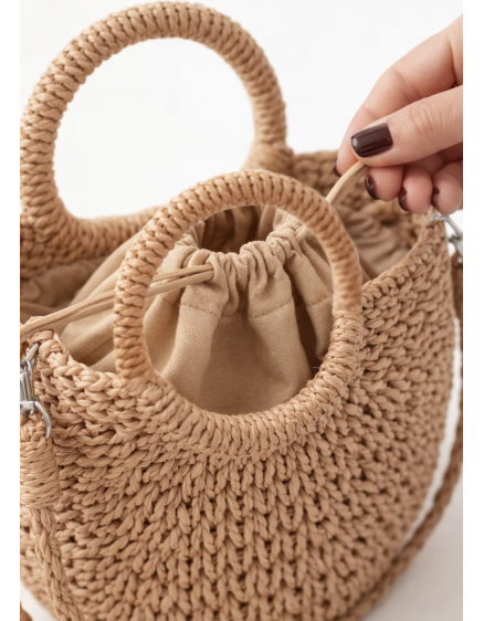 Mini Straw Bag - Neutral Dots 2