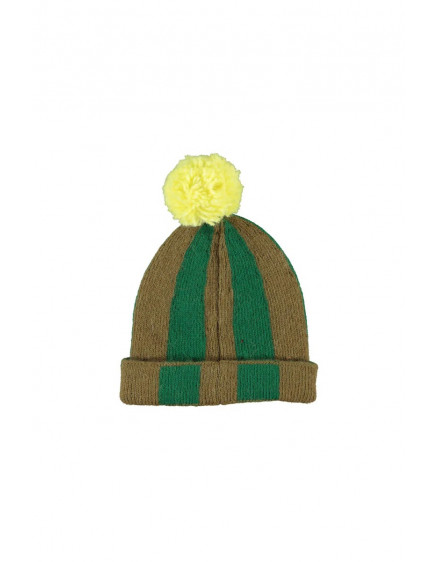 Шапка Pompon Green Brown Stripes 2